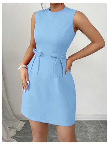 SOLY HUX Women's Summer Bow Mini Dress Crew Neck Sleeveless Elegant A Line Party Dresses