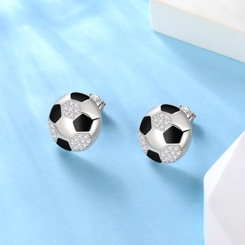 Jewmon Enamel Soccer Earrings Women Sports Earrings Stud for Men 925 Sterling Silver Cubic Zirconia Football Ear Stud Soccer Coach Gifts for Women Sport Jewelry Christmas Birthday Gifts Her FE0227W