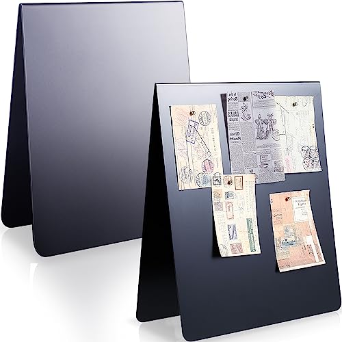 Leinuosen 2 Pcs 12 x 10 Inch Magnetic Bulletin Board Metal Magnet Board Magnet Display Stand for Tabletop Desktop Home Kit...