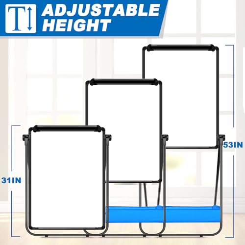 Dry Erase White Board with Stand Double Sided 28"X20" Magnetic U Standing Easel Whiteboard, Height Adjustable & 360° Rotat...