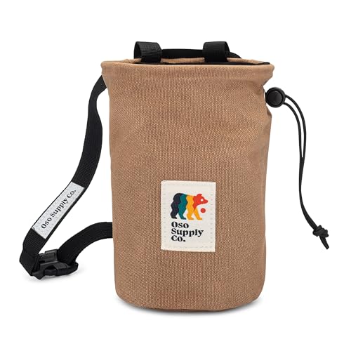 Oso Supply Co - Waxed Canvas Chalk Bag for Rock Climbing, Bouldering Chalk Bucket with Belt, Waterproof, Zippered Pocket -...