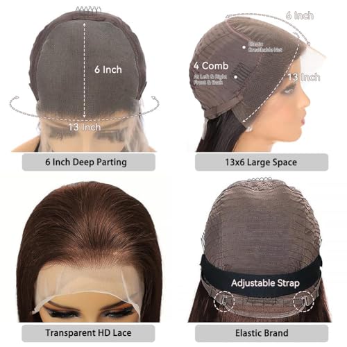 Chocolate Brown Lace Front Wig Human Hair 13x6 Hd Transparent Body Wave Lace Front Wigs 200% Density Brown Wig Human Hair 4# Colored Glueless Wigs for Women 22 Inch