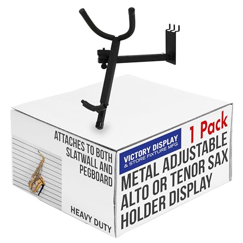 Metal Adjustable Alto or Tenor Sax Holder Display Attaches to Slatwall or Pegboard (Quantity 1) (1, Black)