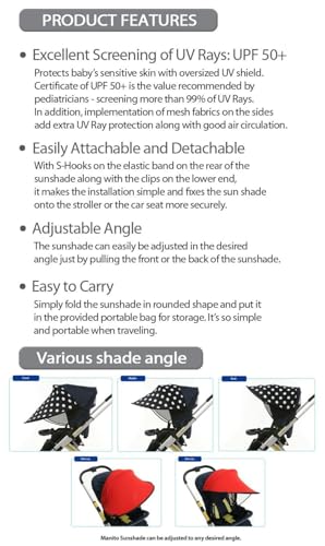 Manito Sun Shade for Strollers and Car Seats (Black) UPF 50+