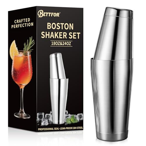BETTFOR Boston Shaker Set, 18oz & 28oz 2-Piece Tins, Professional 304 Stainless Steel Cocktail Shaker with Leak-Proof Weig...