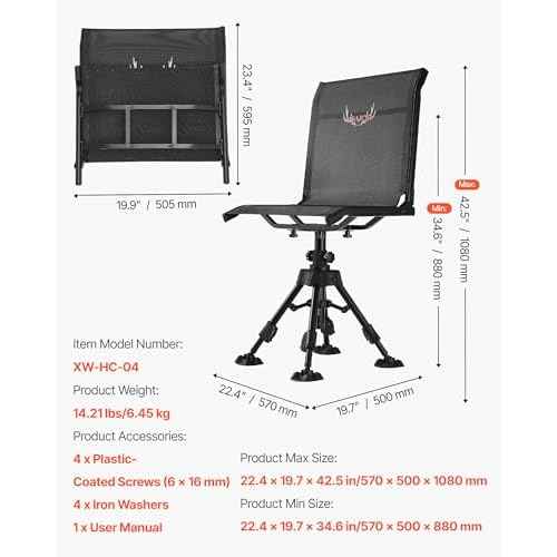 VEVOR Hunting Chair, 360¡Æ Silent Swivel, Foldable Portable Blind Chair, Heavy-Duty Steel Frame Ground Stool Seat with Anti-Sink Swivel Feet, Height Adjustable, 350 Lbs Capacity for Fishing Camping