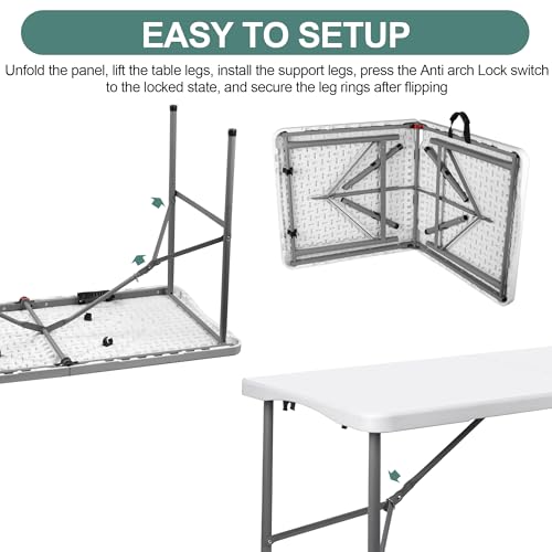 4FT Folding Table, Heavy Duty Plastic Table, Portable Folding Workbench for Picnic, Party, Camping with Handle, Locks, Str...