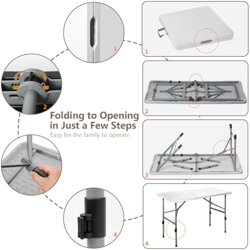 OS MOTOR 48 Inch Folding Table with Carry Handle, Portable Heavy Duty Plastic Utility Table with Steel Legs for Party, Wed...