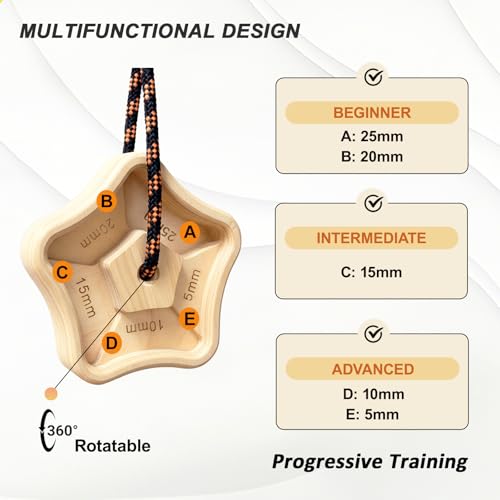 VERTIPEAK Portable Hangboard - 2 Pack Wooden Rock Climbing Fingerboard, Lightweight with 5 Multi-depth Pockets, Finger Str...