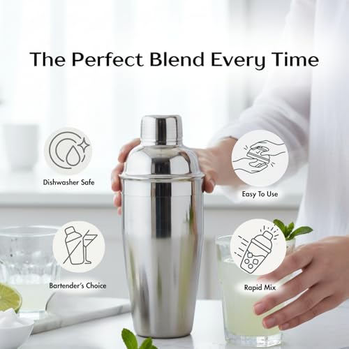 MAZDA Cocktail Shaker, 25oz Martini Shaker, Drink Bottle with Built-in Strainer, Bartender Professional Stainless Steel Ma...