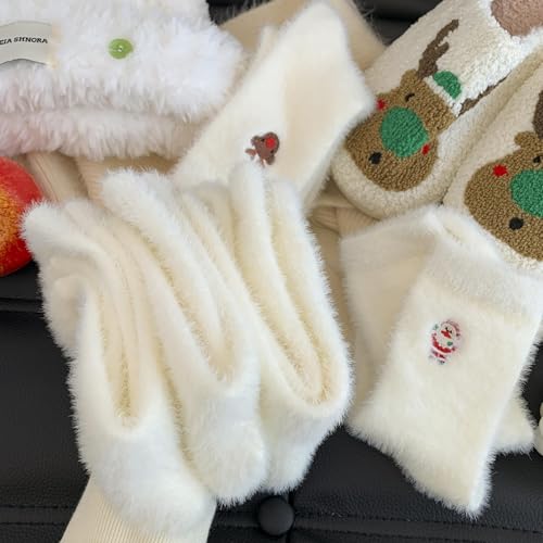 5 Pairs Christmas Women's Bow Fuzzy Socks Winter Soft Slipper Socks Stuff Fluffy Thick Spa Home Sleeping