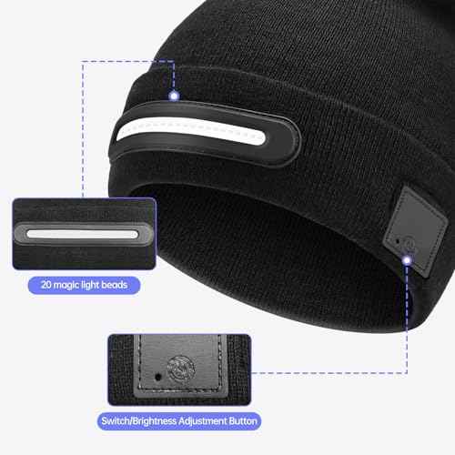 Beanie Hat with LED Light Strip, Rechargeable Winter Warm Cap with Multiple Light Modes Headlamp, Windproof Warm Knit hat for Men Women, Ideal for Outdoor Activities