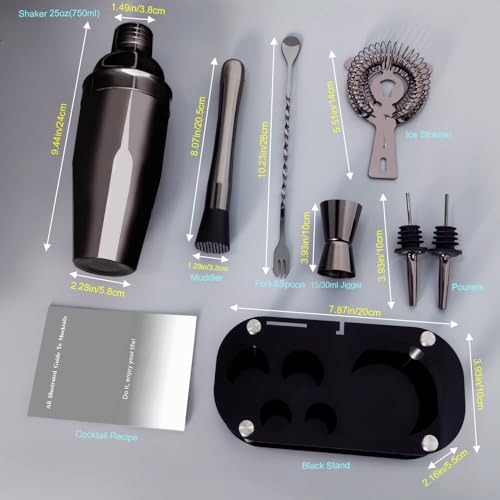 Cocktail Shaker Set, Bartender Kit, Cocktail Shaker with Stand, Drink Mixing Includes Martini Shaker,Strainer,Jigger,Bar M...