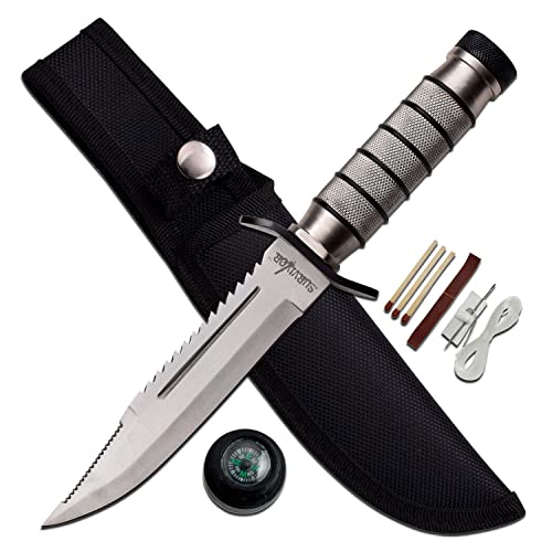 Survivor HK-695 Series Fixed Blade Knife,Reverse Serrated Blade,Metal Handle, 9-1/2-Inch Overall
