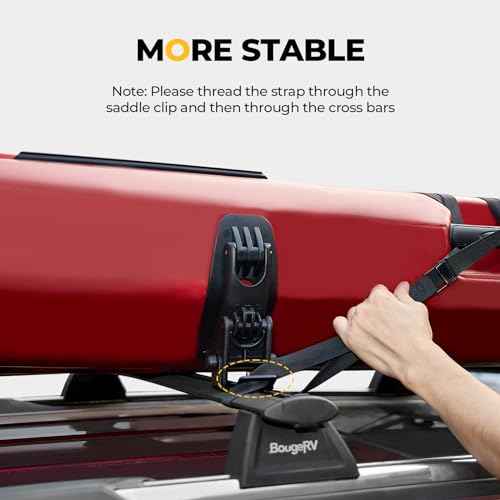 BougeRV T-Slot Kayak Roof Rack Saddles, Only Fits for Auto Cross Bars with T-Track to Carrier Kayak Paddle Board Surfboard with Tie Down Straps Ratchet Strap,150LBS Load Capacity(2 Pairs)
