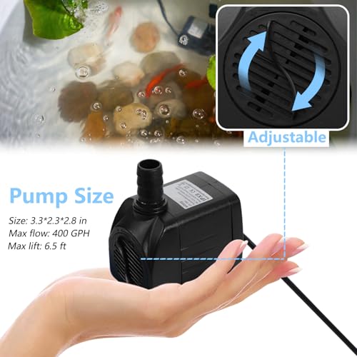 alizzy 400GPH 25W Submersible Water Pump, Auto Shut-off Water Fountain Pump with 6.5ft. High Lift and 4.92 ft Tubing for A...