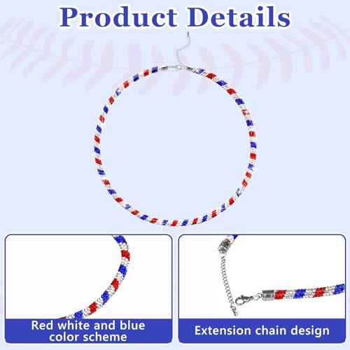 Red White and Blue Baseball Necklace Sparkly Rhinestone Baseball Game Day Chain Accessories for Men Women Baseball Team Players Lovers Gift