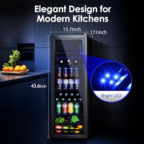 Anypro Beverage Refrigerator Cooler 4.5 Cu.Ft, Mini Fridge with Freeze with Glass Door for Soda Beer or Wine, Small Drink ...