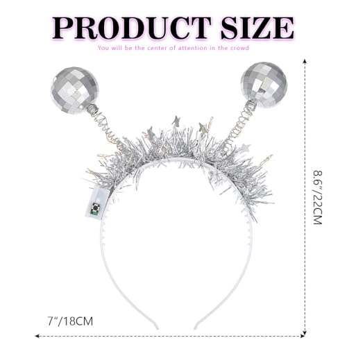 DRESBE Light Up Alien Headband Silver LED Disco Ball Headbands Glow Party Hair Accessories for Women