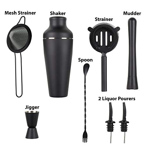 9-Piece Cocktail Shaker Bartender Kit with Stand, Boston Shaker, Mixing Spoon, Muddler, Measuring Jigger, Mesh and Regular...