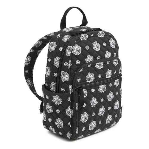 Vera Bradley Premium Cotton Small Backpack, Silver and Black Bandana Paisley