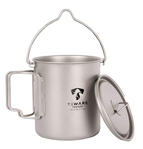 Titanium 750ml Multi Function Cup Pot Cookware Compact Cooking Set w. Folding Handles Ultra-Light Weight Durable w. Carryi...