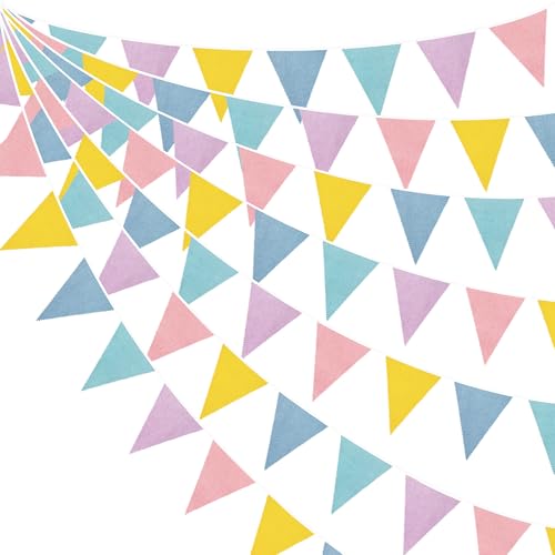 46Ft Pastel Party Decorations Macaron Burlap Banner Triangle Pennant Flag Macaron Linen Bunting Garland Streamers for Vint...