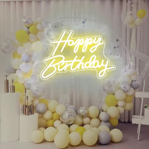 DAKABUKA LED Neon Happy Birthday Sign Night Light Birthday Party Decorations Warm White USB Operated Decorative for Backdr...