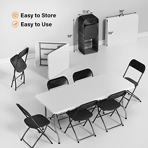 VINGLI 6 FT Plastic Folding Table Set with 6 Black Folding Chairs for Picnic, Event, Training, Outdoor Activities, at Home...