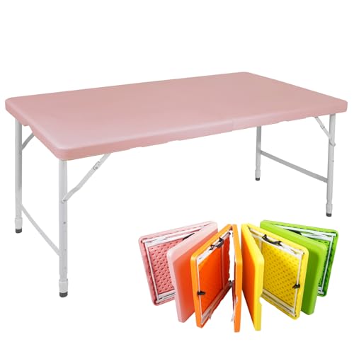 SculPong 4 FT Folding Table with Carry Handle, Portable Fold-in-Half Plastic Table, Rectangle Foldable Table for Indoor/Ou...