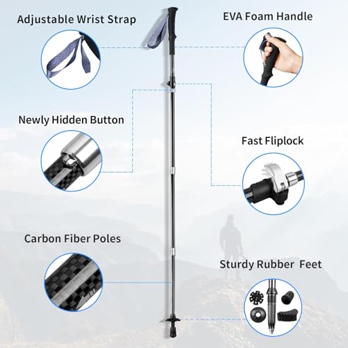 T-carbon Real Carbon Fiber Collapsible Hiking Poles,Lightweight Trekking Poles for Backpacking Foldable Hiking Poles (2 Po...