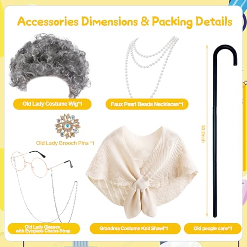 100 Days of School Costume for Girls Kids 100th Day of School Outfit 100 Year Old Outfit Grandma Granny Dress Up Old Lady ...