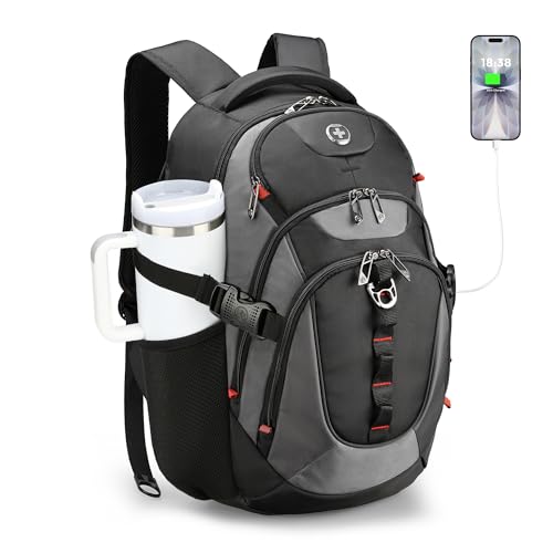 Swissdigital Design Laptop Backpack with USB Charging Port, Travel Backpack Fits 15.6 inches Computer, 31L College School ...