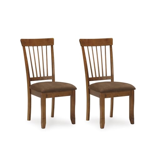 Signature Design by Ashley Berringer | Spindle Back 18" Dining Chairs (Set of 2) – Rustic Light Brown with Upholstered Cus...