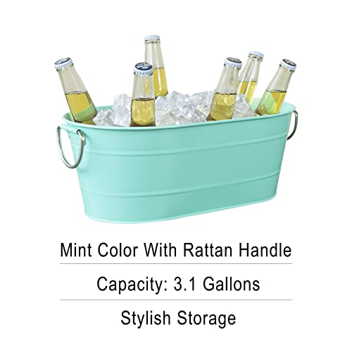 Ice Bucket Galvanized Tub, 2 Pcs 3 Gallon Oval Beverage Tub, Drink Cooler Ice Buckets for Parties, Metal Bucket with Handl...