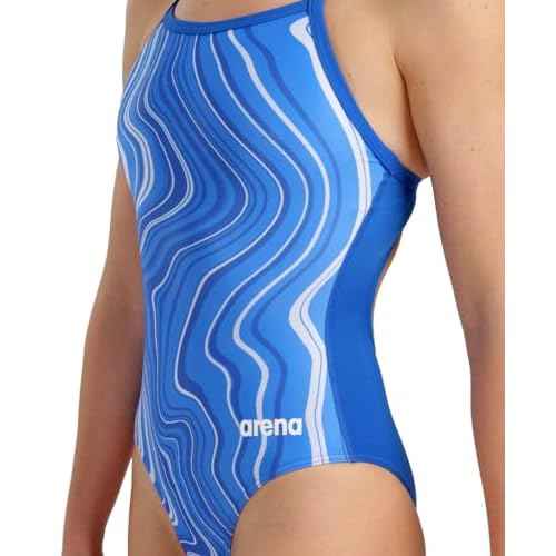 ARENA Women's Performance Marbled Sports Swimsuit Light Drop Back Bathing Suit