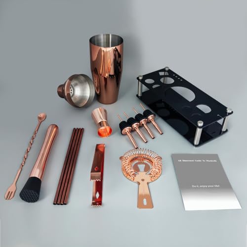 14-Piece Cocktail Shaker Set Bartender Kit with Black Stand, Bar Tool Set for Drink Mixing Bartending Kit Bar Sets Accesso...