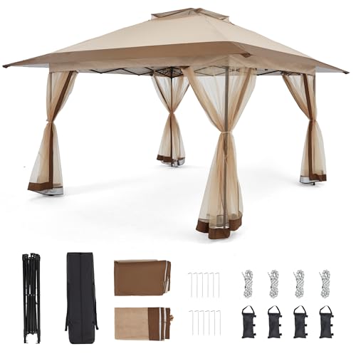 Bezseller 13x13 Pop Up Gazebo Tent with Mosquito Netting – Quick Set Up, Water-Resistant Outdoor Canopy for Patio, Garden,...