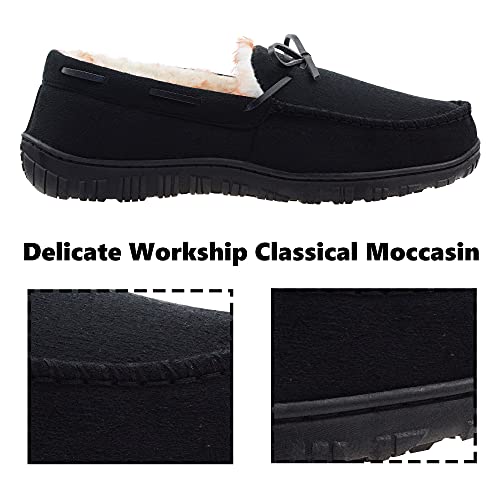 VLLy Mens Moccasin Slippers with Memory Foam Arch Support, Non Slip Rubber Sole House Shoes for Men Machine Washable Warm ...