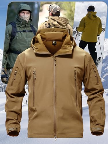 TACVASEN Men's Special Ops Military Tactical Soft Shell Winter Warm Fleece Lined Jacket Rain Hood Coat Hiking Snowboard