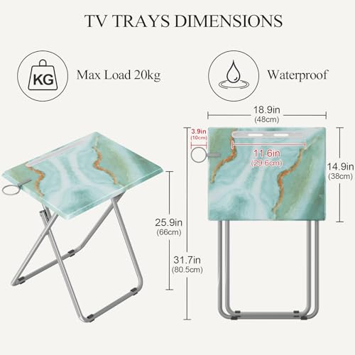 TV Trays Table Set of 2 Portable Folding TV Tray Table TV Dinner Tray with Sturdy MDF, Small Folding Tables with Phone & T...
