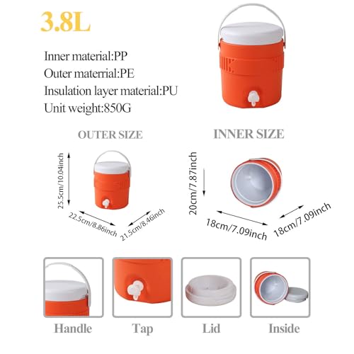 3.8L Gallon Fast Flow Water Beverage Dispenser, Portable Sports Cooler Water Jug with Handle, Drink Bottle, Leak-Proof Out...