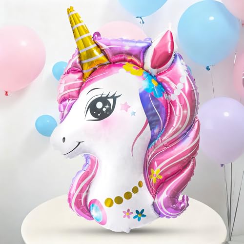 2 Pack Unicorn Balloons, Unicorn Birthday Party Decorations, Large Foil Head Balloon for Girls Birthday Decoration Wedding...