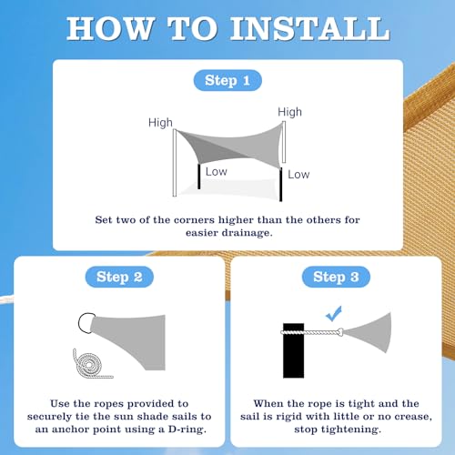 HappyTrends Sun Shade Sail,10'x 13' Heavy Duty UV Protection Beach Shade Canopy Wind Sail,Tear and Rust Resistant Patio sa...