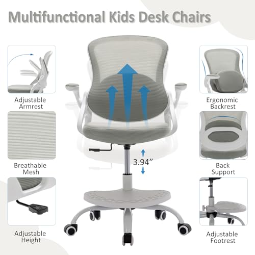 Kids Desk Chair,Ergonomic Study Chair with Adjustable Height,Swivel Mesh Desk Chair with Wheels,Home Office Chair for Chil...