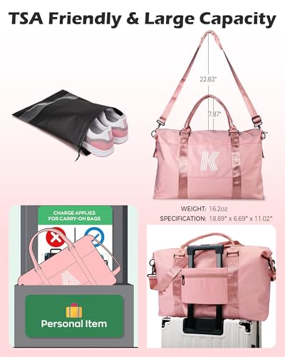 Vogewood Birthday Gifts for Girl 5 6 7 8 9 10 11 12 13 14 15 16 Year Old, Granddaughter Gift, Travel Duffel Bag, Personalized Kids Weekender Bag, Presents for Teenage Daughter Gift (Letter K)