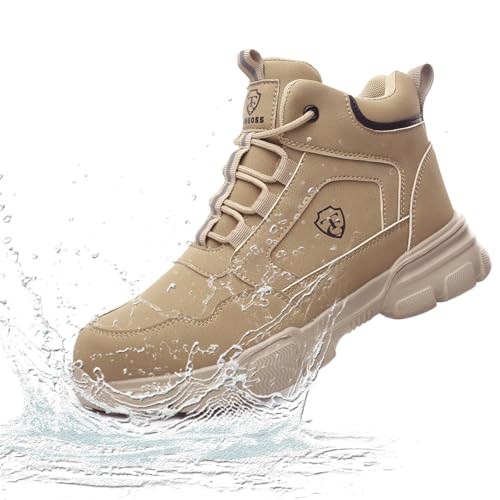 PJZHJ Waterproof Steel Toe Boots for Men Safety Work Boots Lightweight Steel Toe Shoes Slip Resistant Construction Boots