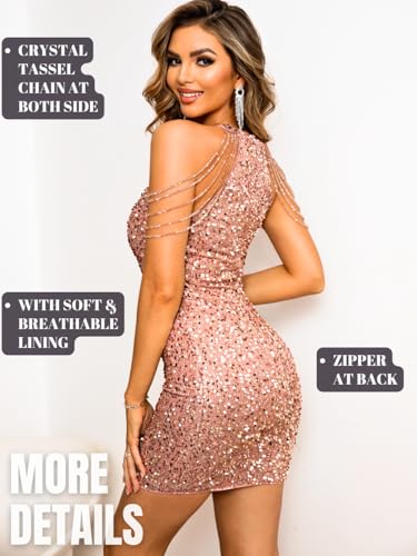 Kaei&Shi Sequin Mini Dress,Sparkly Halter Prom Dresses for Women,Sexy Homecoming Cocktail Party Outfits
