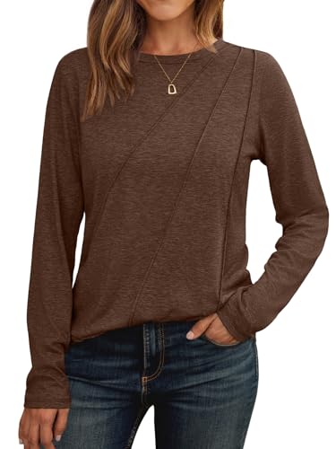 AUTOMET Womens Pleated Long Sleeve Tunic Tops - Loose Fit Crewneck Casual Shirts, Soft Lightweight Everyday Basic Clothes