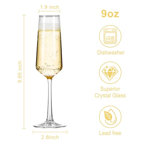 Ocean ice Glass Champagne Flutes Glass, Champagne Glasses Set of 2, Stemmed Mimosa Glasses 9oz, Hand Blown Champagne Flute...